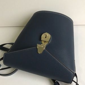 Calvin Klein blue genuine leather crossbody bucket bag